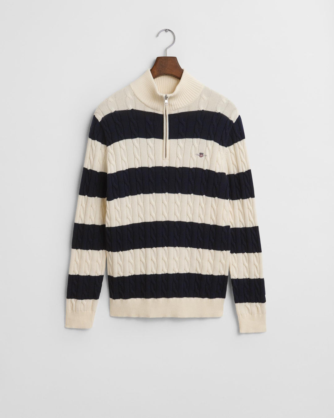 STRIPED COTTON CABLE HALF ZIP