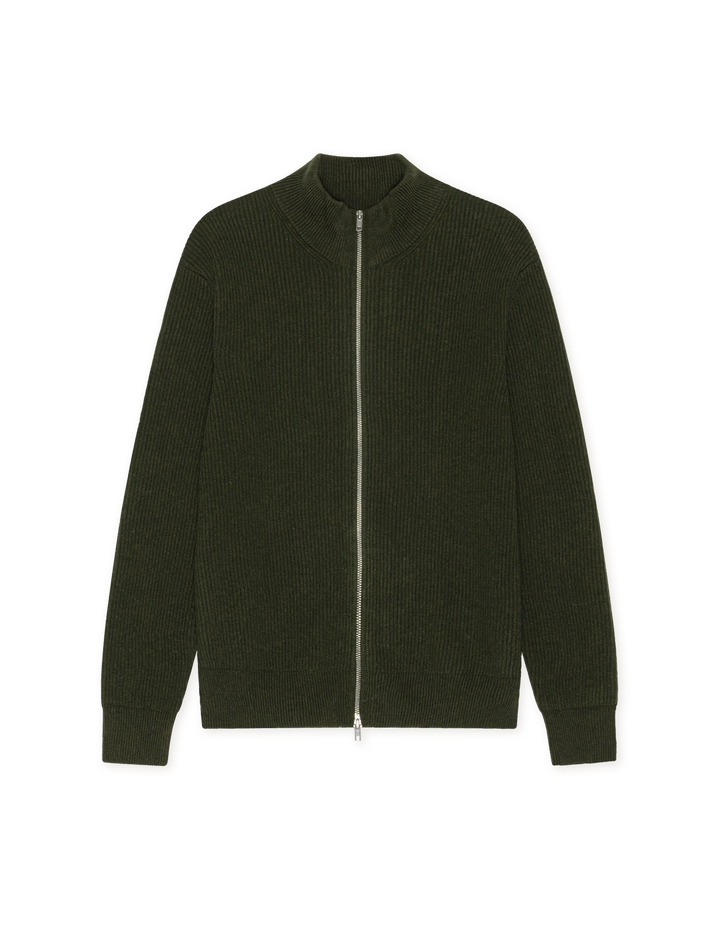 WOOL RIB ZIPPER KNIT