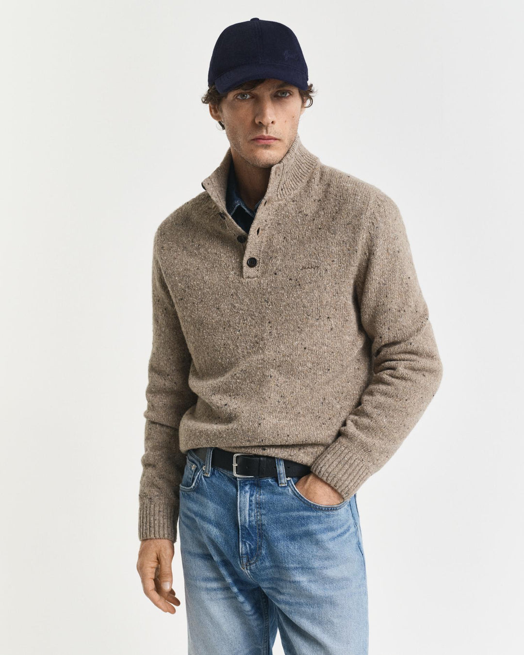 Wool Blend Neps Half Buttoned