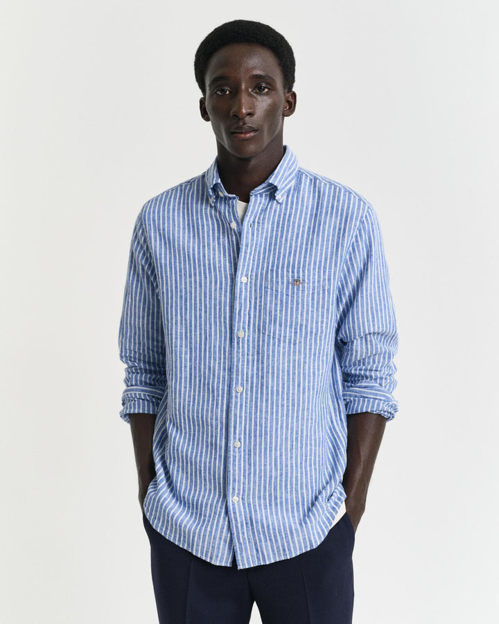 REG COTTON LINEN STRIPE SHIRT