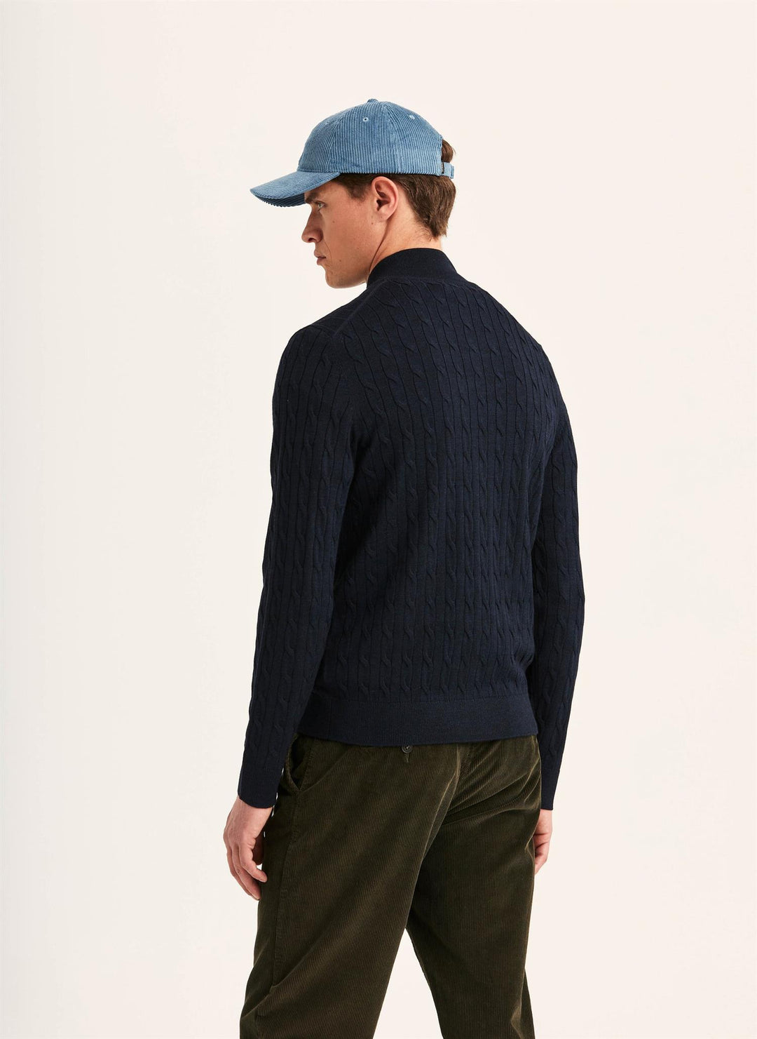 MERINO CABLE ZIP CARDIGAN