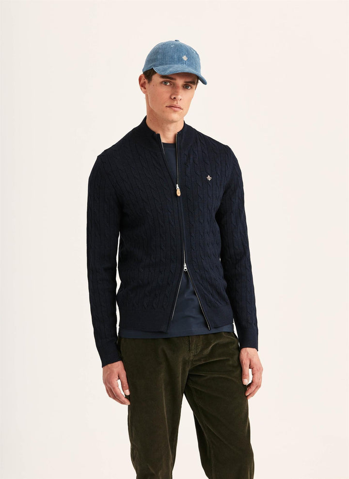 MERINO CABLE ZIP CARDIGAN